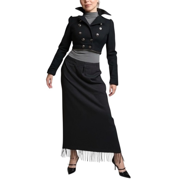 Dresses & Skirts - 100% Wool Gray Fringe Midi Skirt | Elegant & Unique. Small